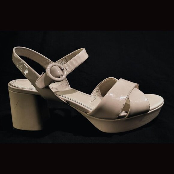 Authentic Prada Platform Sandals Chunky Heels Beige Patent Leather 38.5 US 8.5 - Picture 2 of 8